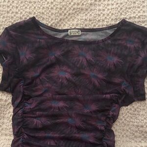 Free People Dark Floral Short Sleeve Top